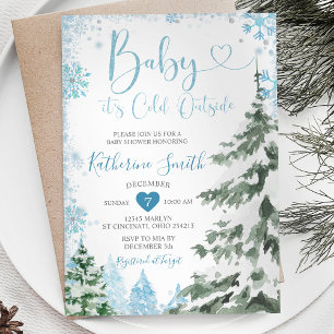 Invitación Copos de nieve azules del bosque Baby Shower frío