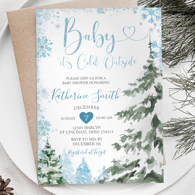 Invitación Copos de nieve azules del bosque Baby Shower frío  (Subido por el creador)
