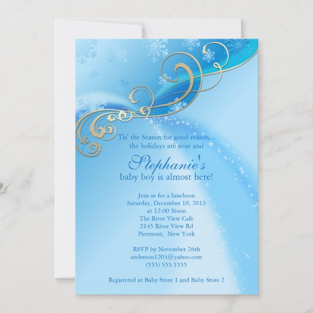 Invitación Copos de nieve azules del invierno de la (Anverso)