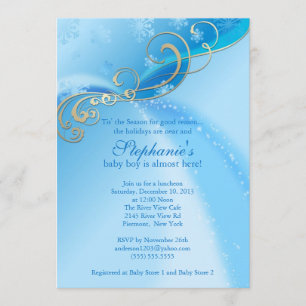 Invitación Copos de nieve azules del invierno de la