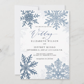 Invitación Copos de nieve azules elegantes Boda de invierno
