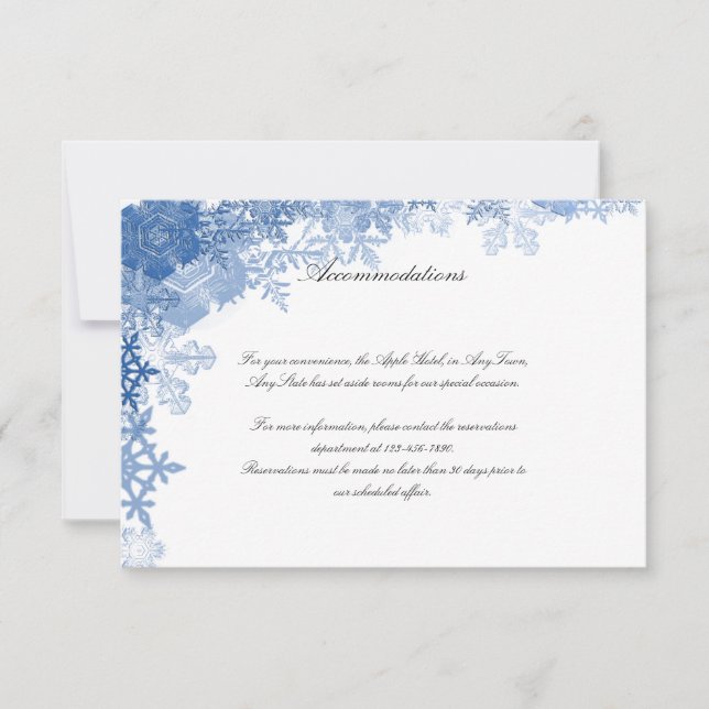 Invitación Copos de nieve azules en el parte movible blanco (Anverso)