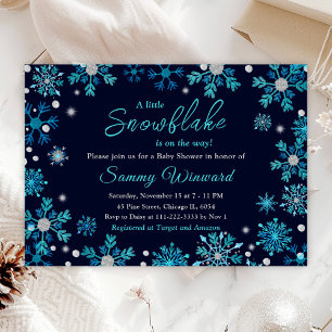 Invitación Copos de Nieve Azules y Plateados Baby Shower de I