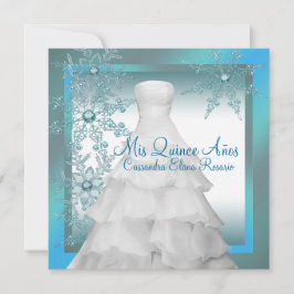 Invitación Copos de nieve azules y verdes Quinceañera inviern