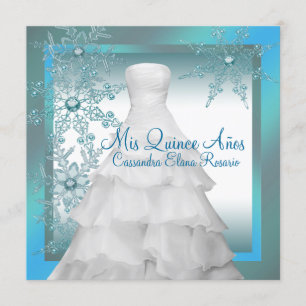 Invitación Copos de nieve azules y verdes Quinceañera inviern
