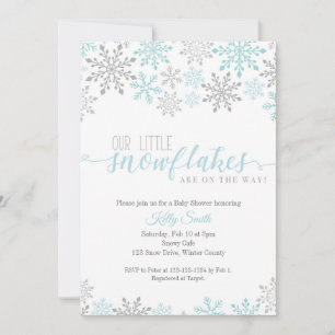 Invitación Copos de nieve Baby Shower, niños gemelos, inviern