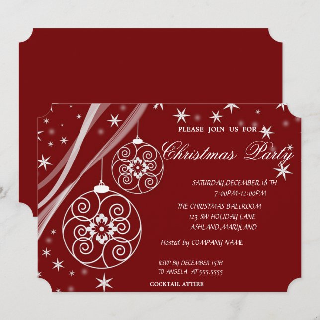 Invitación Copos de Nieve Baile de Navidad, Fiesta de Navidad (Anverso / Reverso)
