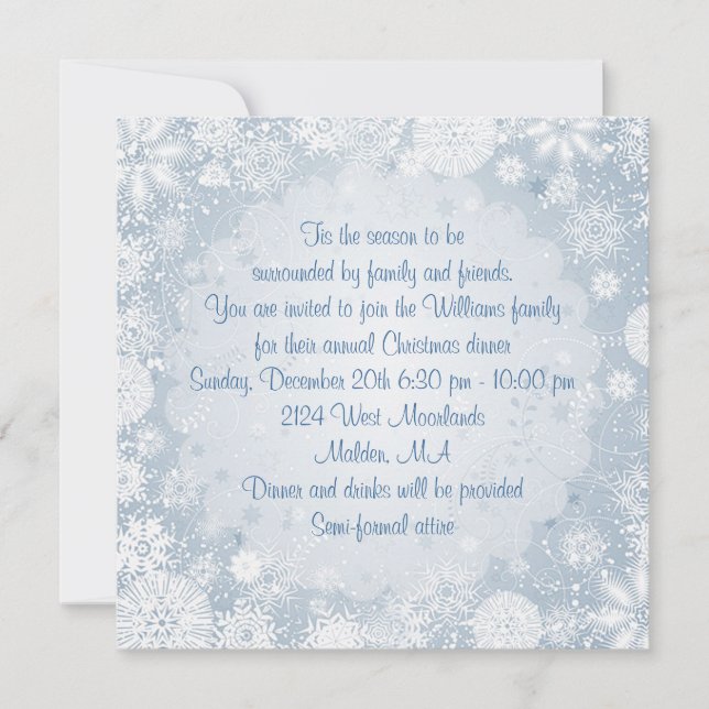 Invitación Copos de nieve blancos en celebración de días (Anverso)