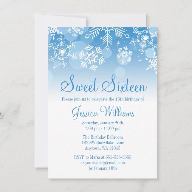 Invitación Copos de nieve Blue White Winter Wonderland Sweet  (Anverso)