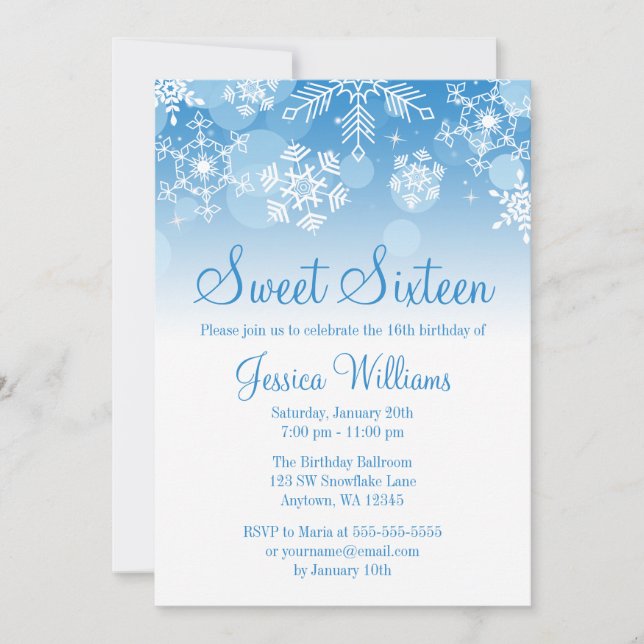 Invitación Copos de nieve Blue White Winter Wonderland Sweet  (Anverso)