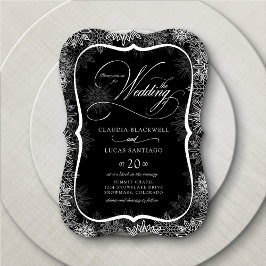 Invitación Copos de nieve Boda blanco negro