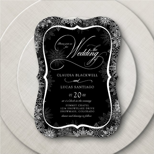 Invitación Copos de nieve Boda blanco negro (Subido por el creador)