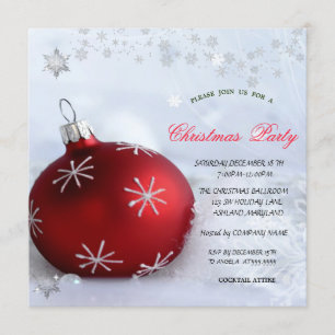 Invitación Copos de Nieve Bola Roja Chic Fiesta de Navidad de