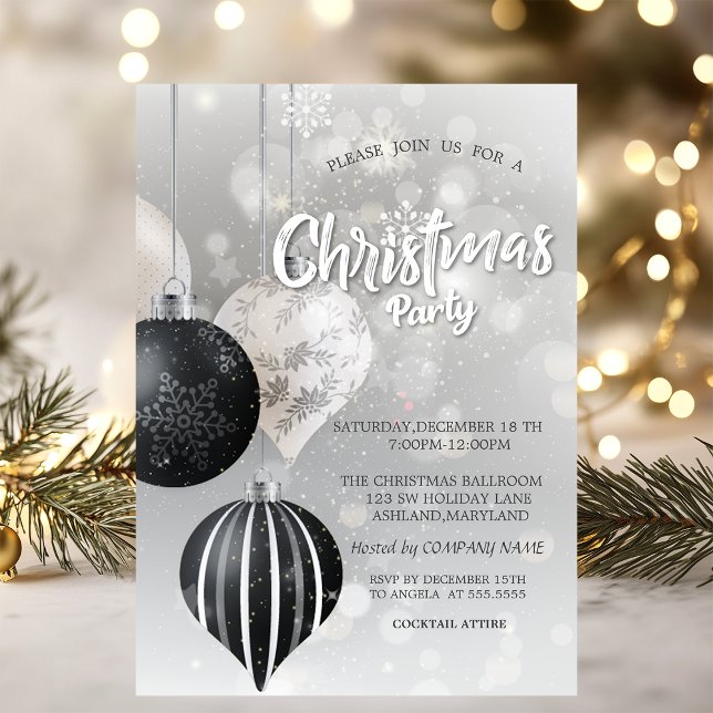 Invitación Copos de nieve, Bolas Compañía de Navidad Plateada (Subido por el creador)