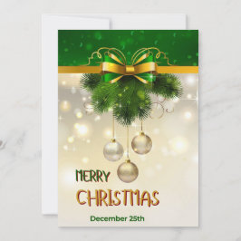 Invitación Copos de nieve, bolas, luces, Navidades verdes