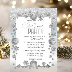 Invitación Copos de Nieve Brillantes Fiesta de Navidad de la 