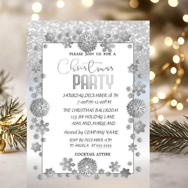 Invitación Copos de Nieve Brillantes Fiesta de Navidad de la  (Subido por el creador)
