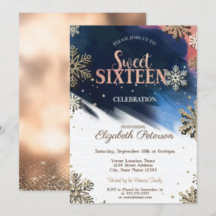 Invitación Copos de nieve,Confeti,Trazo de pincel,Bokeh Sweet
