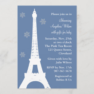 Invitación Copos de nieve cristalinos en París (azul)