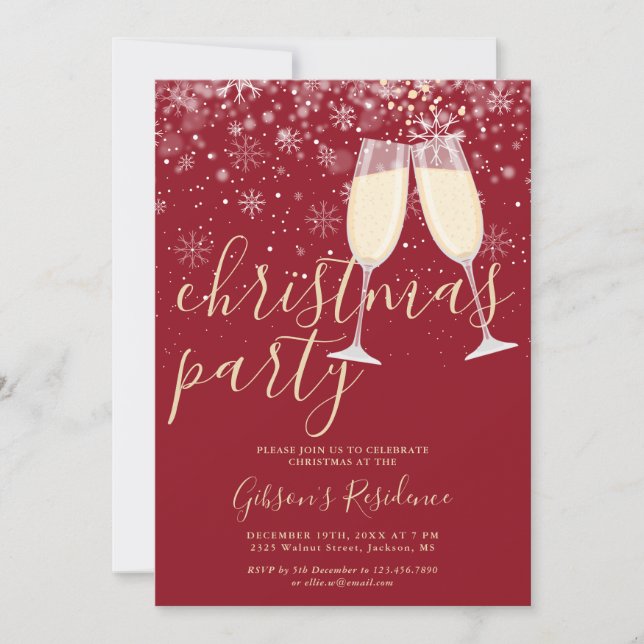Invitación Copos de Nieve de Champagne Fiesta de Navidad (Anverso)