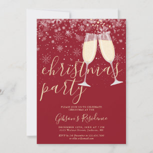 Invitación Copos de Nieve de Champagne Fiesta de Navidad