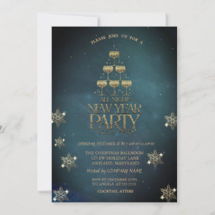 Invitación Copos de Nieve de Copa de Champán Fiesta de Empres