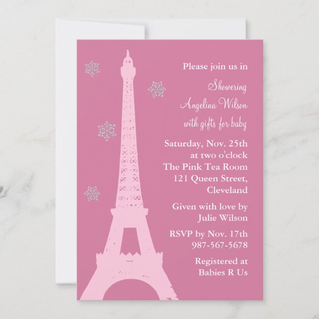 Invitación Copos de nieve de cristal en París (rosa) (Anverso)