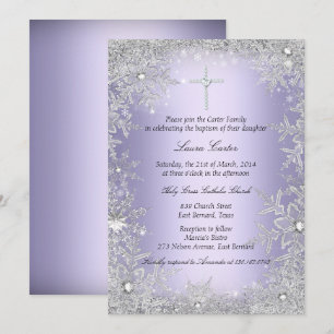 Invitación Copos de nieve de cristal morado Bautizo