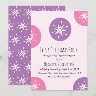 Invitación Copos de Nieve de Fiesta de Navidad Rosados Morado