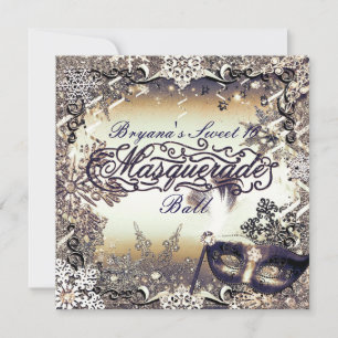 Invitación Copos de nieve de invierno de la mascarada de oro
