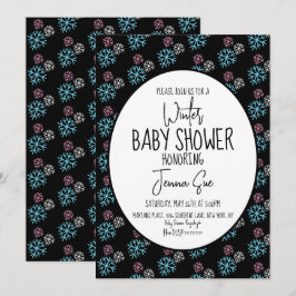 Invitación Copos de Nieve de Invierno Rosa Azul Shower de Beb