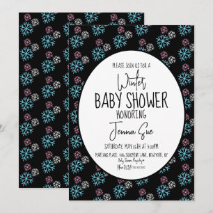 Invitación Copos de Nieve de Invierno Rosa Azul Shower de Beb