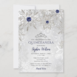 Invitación Copos de nieve de la marina de plata Tiara Quincea