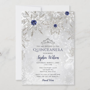 Invitación Copos de nieve de la marina de plata Tiara Quincea