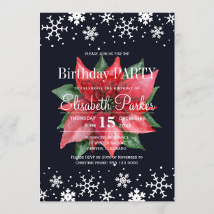Invitación Copos de nieve de nochebuena azul oscuro fiesta de