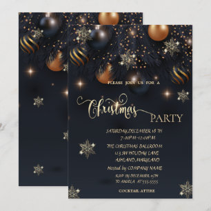 Invitación Copos de Nieve de Oro, Bolas de Navidad