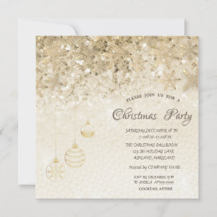 Invitación Copos de Nieve de Oro, Bolas Lentejuelas Navidad C