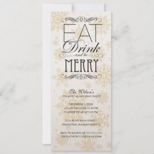 Invitación Copos De Nieve De Oro - Come Bebida Y Sé Feliz