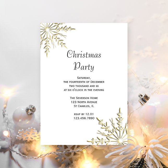 Invitación Copos de nieve de oro en Fiesta de Navidades blanc (Subido por el creador)