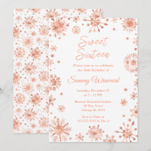 Invitación Copos de Nieve de Oro Rosa Sweet Sixteen