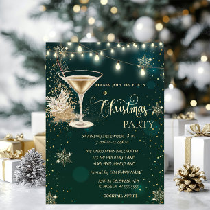Invitación Copos de nieve de oro, vidrio, Navidades verdes il