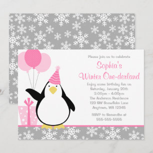 Invitación Copos de nieve de pingüino Cumpleaños de Onederlan