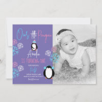 Copos de nieve de pingüino rosa azul cumpleaños 1 