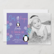 Copos de nieve de pingüino rosa azul cumpleaños 1