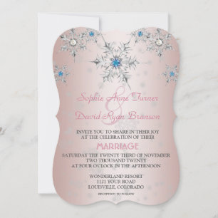 Invitación Copos de nieve de plata Boda rosa de perla azul cr
