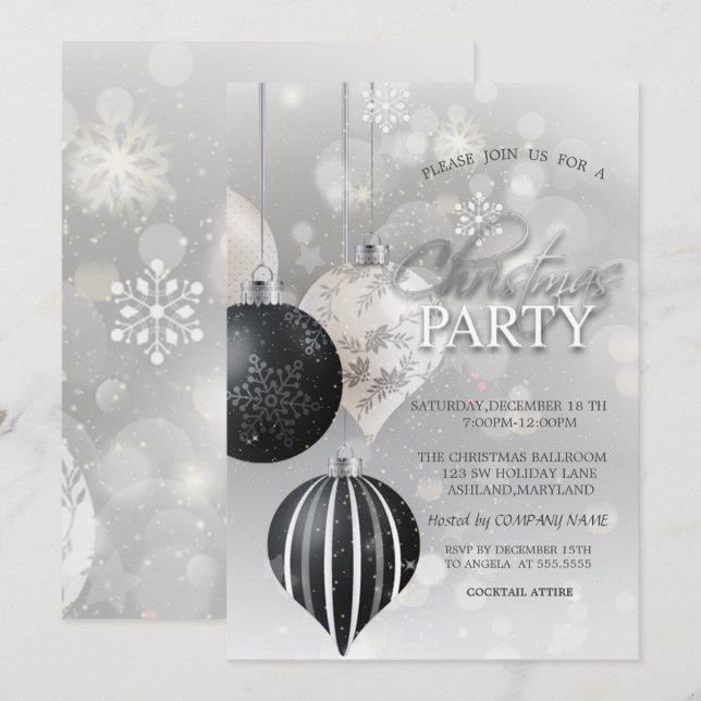 Invitación Copos de nieve de plata, compañía de Navidades de  (Anverso / Reverso)