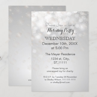 Invitación copos de nieve de plata y fiesta de bokek