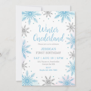 Invitación Copos de nieve de primer cumpleaños de Onederland