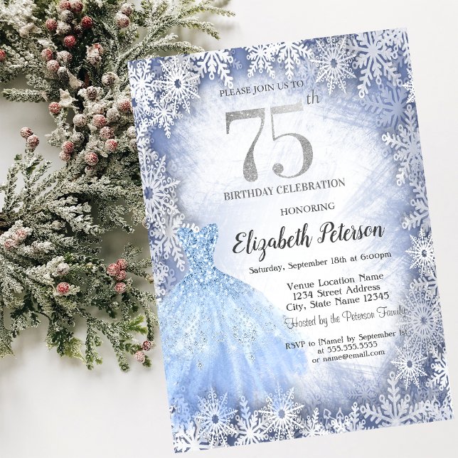 Invitación Copos de Nieve de Vestir Azul Cumpleaños de Invier (Subido por el creador)