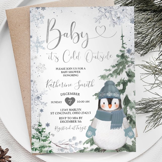 Invitación Copos de nieve del bosque de Baby Shower en el pin (Subido por el creador)